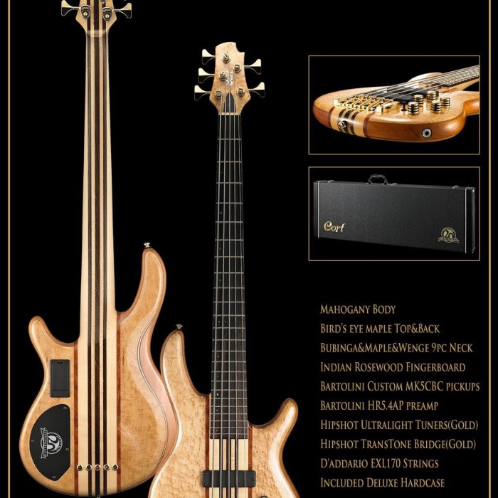 Cort A4 CUSTOM 20THNAT Artisan Serisi 20. Yıl Özel Üretim Bas Gitar (Profesyonel) | Masif Gövde, Neck-Through Sap Yapısı ve Natürel Egzotik Ahşap Görünümü
